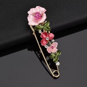 Anthropologie Pink and Green Floral Brooch